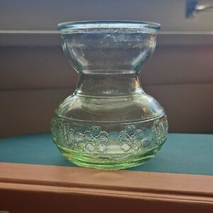 Glass, Bulb Forcing Vase W/ Embossed Flower Motif